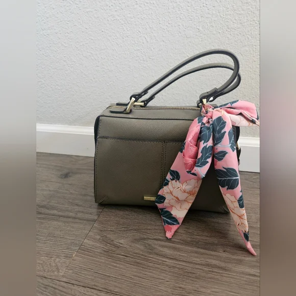 Olive Green Steve Madden Handbag w/ Floral Scarf Accent - Picture 2 of 3
